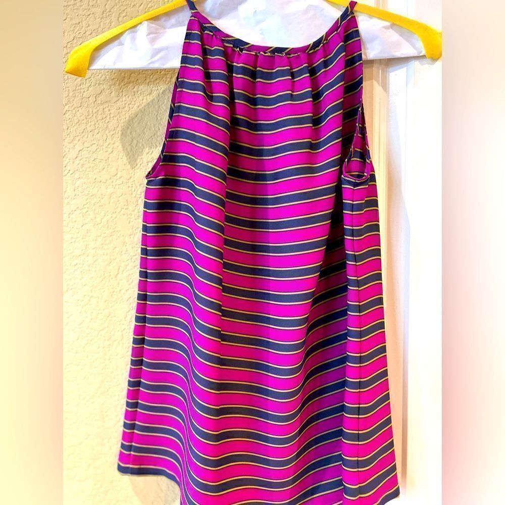 Pink, navy‎ and yellow size small petite sleeveless top from Loft.
